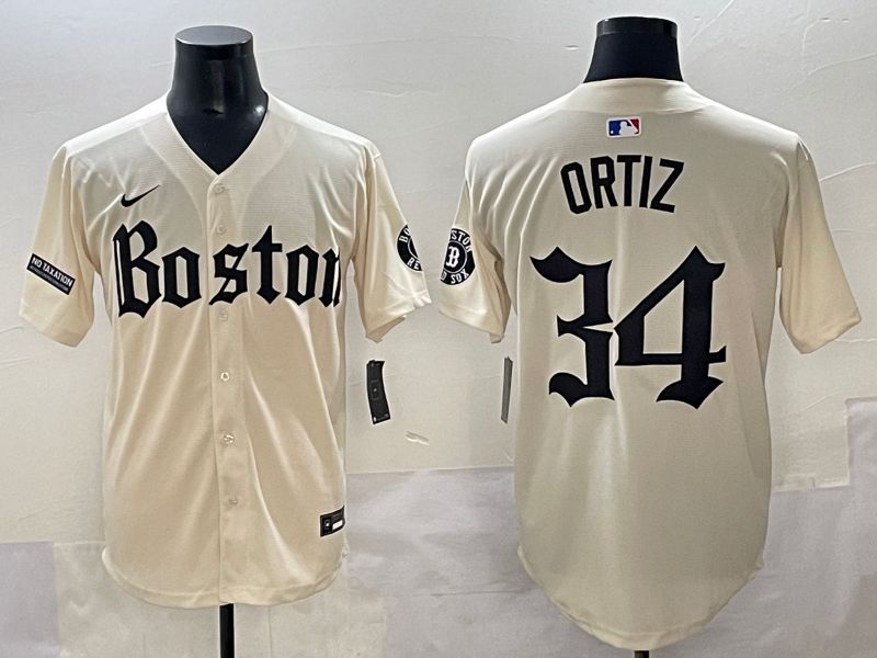 Men 2025 Boston Red Sox #34 Ortiz Cream Five generations Joint Name Nike MLB Jersey style 15->boston red sox->MLB Jersey